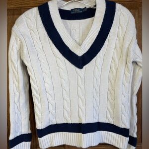 Polo Ralph Lauren Cable Knit Sweater Cream and Navy Size Small